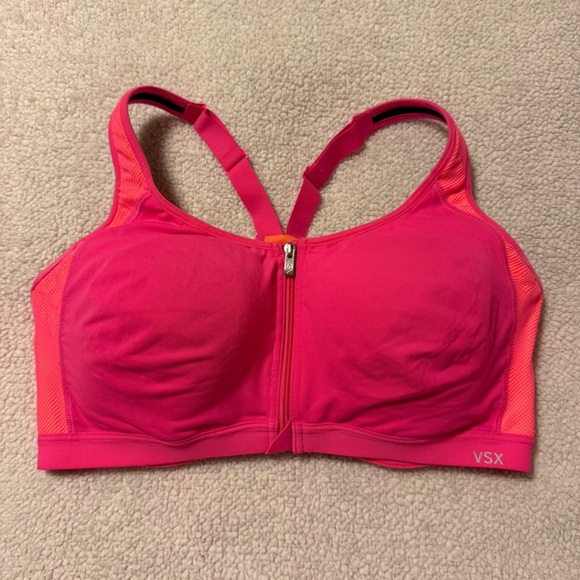 Victoria’s Secret VSX Front Close Sports Bra Neon Hot Pink Orange - Picture 1 of 9